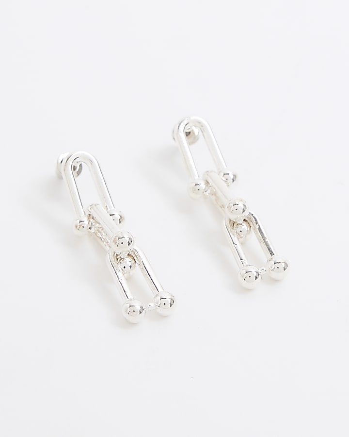 Silver chain link drop earrings