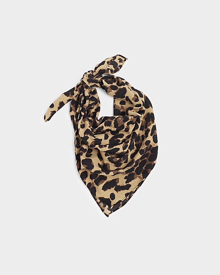 Brown leopard print hair scarf