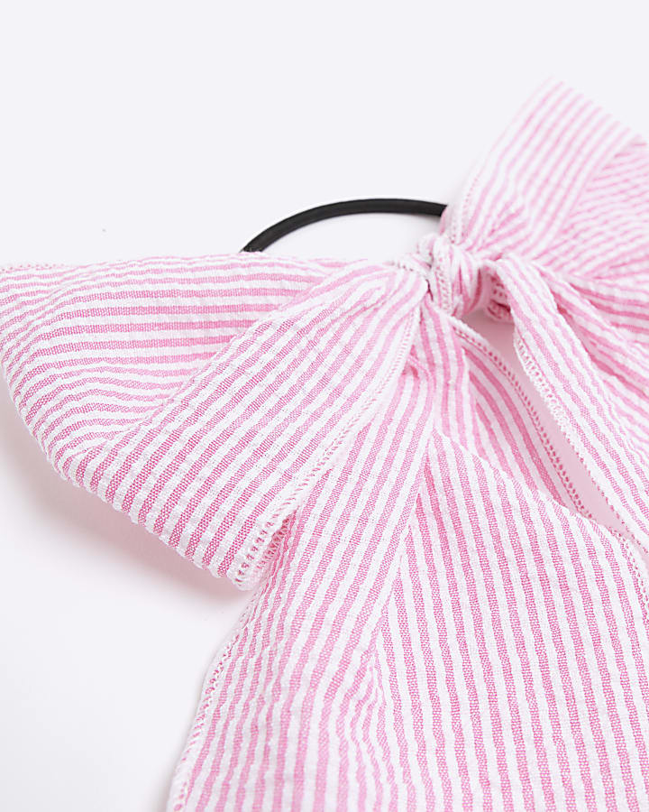 Pink stripe bow hair band