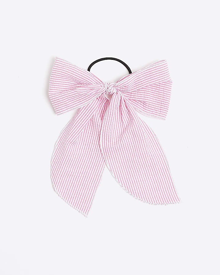 Pink stripe bow hair band