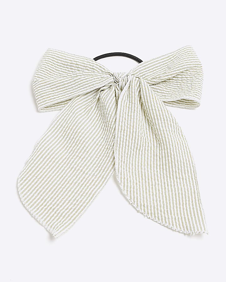 Green stripe bow hair band