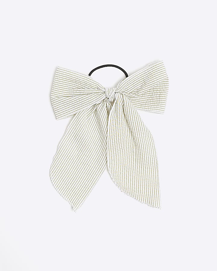 Green stripe bow hair band