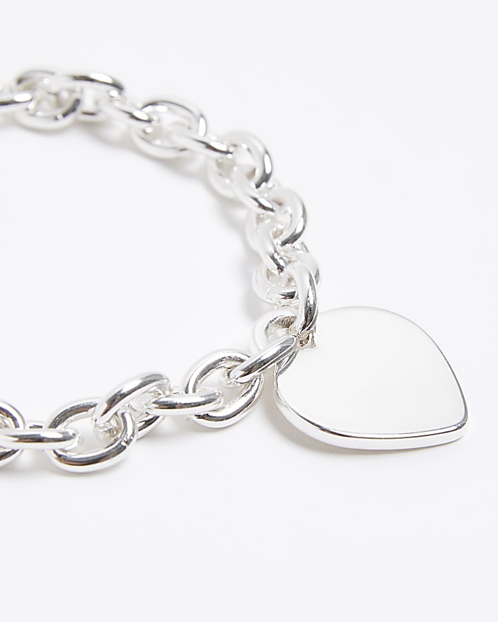 Silver heart pendant chain bracelet