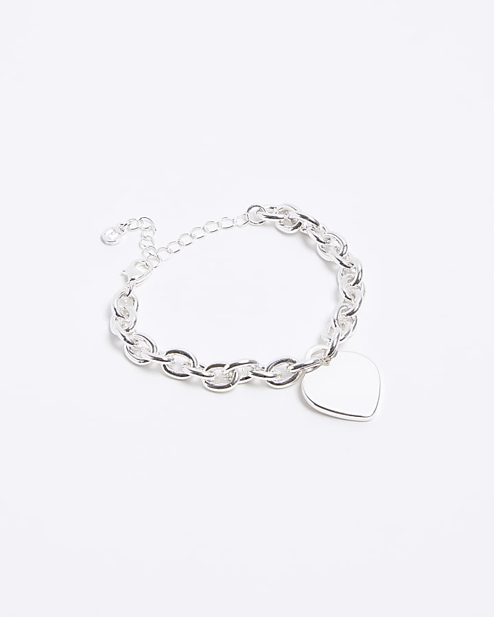 Silver heart pendant chain bracelet