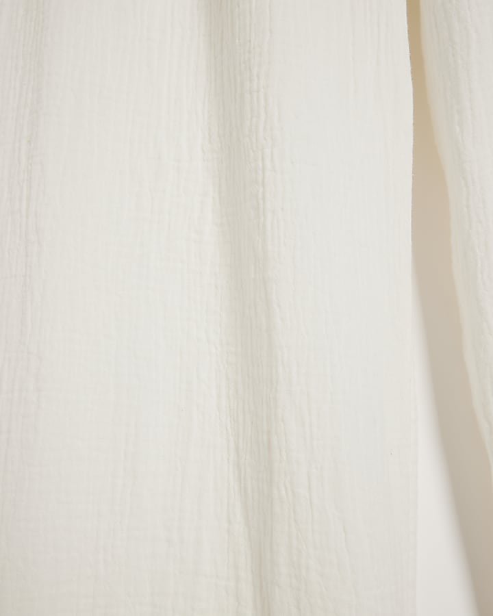 Petite White Textured Wide Leg Trousers