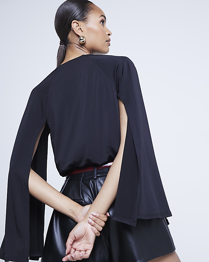 Black flute sleeve bodysuit