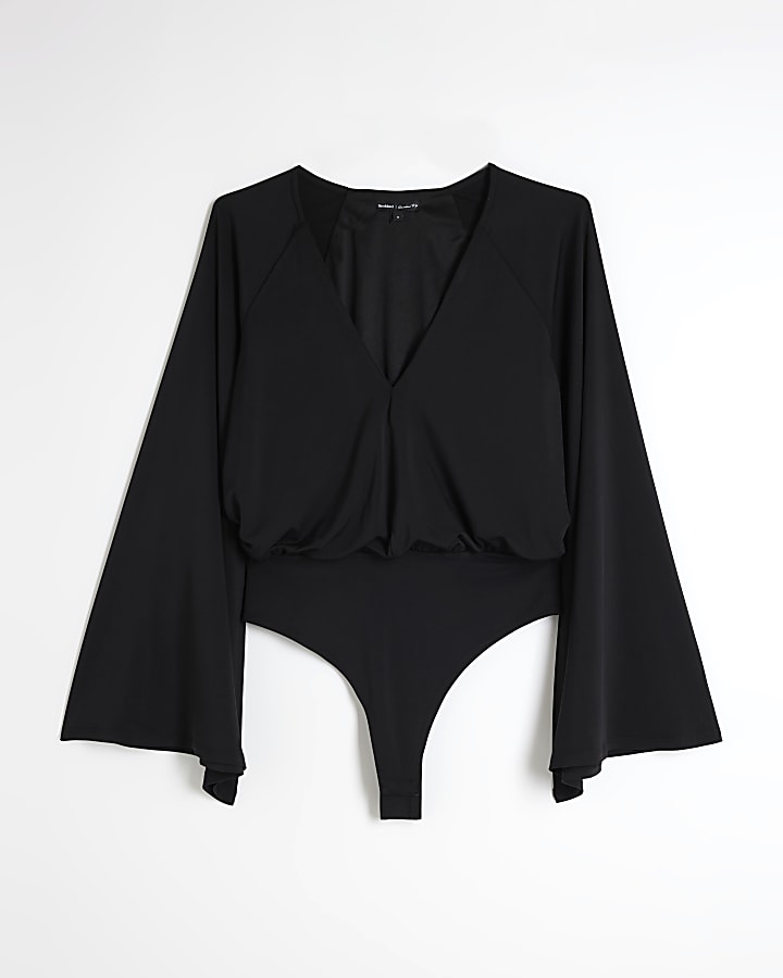 Black flute sleeve bodysuit