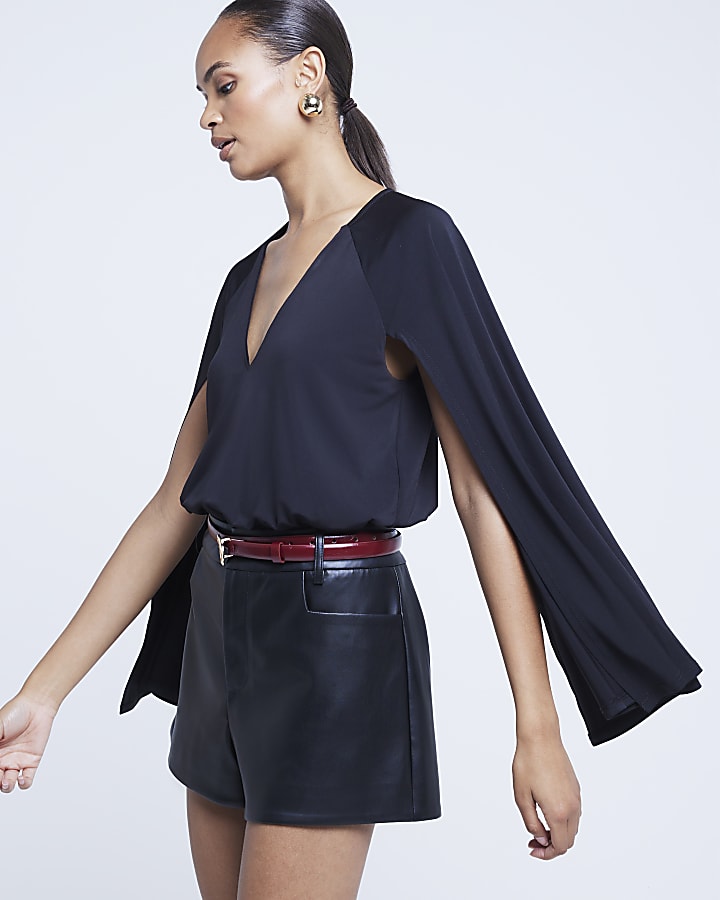 Black flute sleeve bodysuit