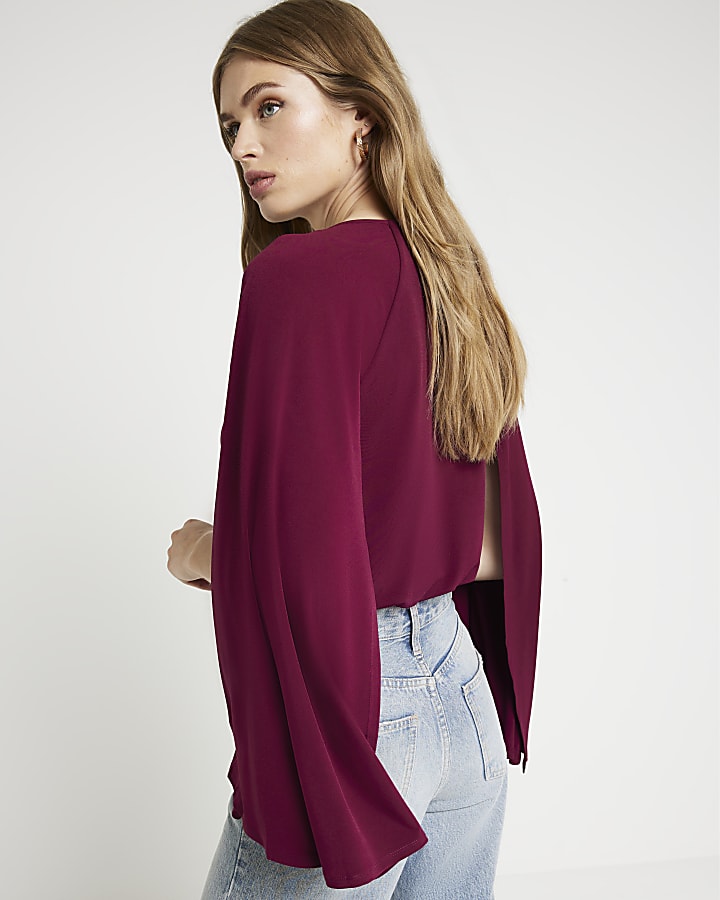 Red Flute Sleeve Bodysuit