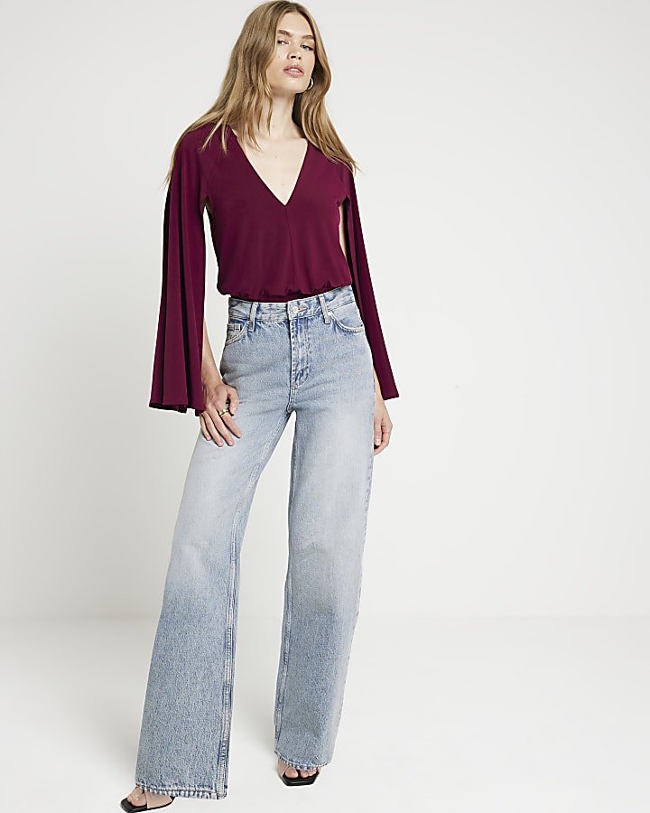Red Flute Sleeve Bodysuit
