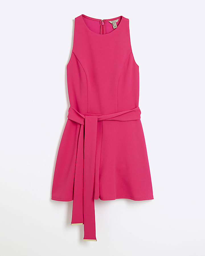 Pink halter neck belted playsuit