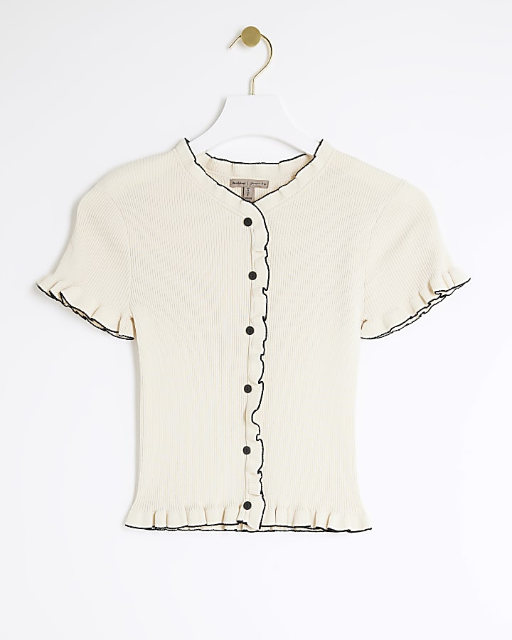 Cream ribbed frill t-shirt