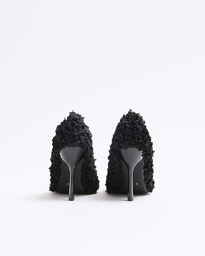 Black 3D Floral High Heel Court Shoes