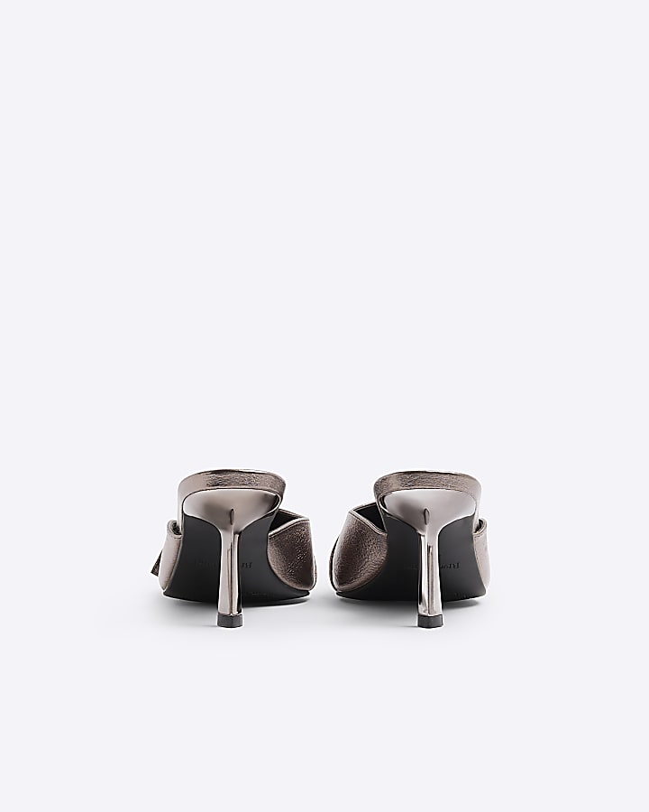 Silver buckle kitten heeled mule shoes