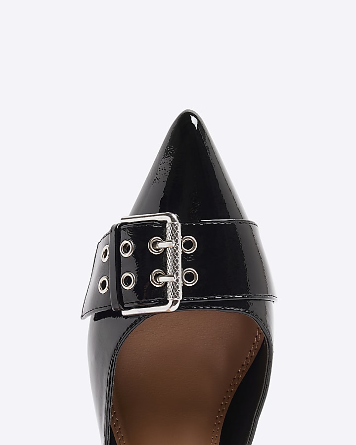 Black  buckle kitten heeled mule shoes