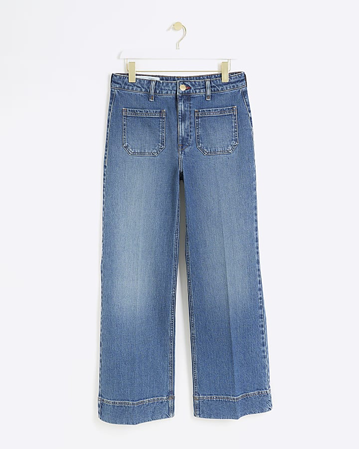 Blue High waisted pocket wide leg jeans