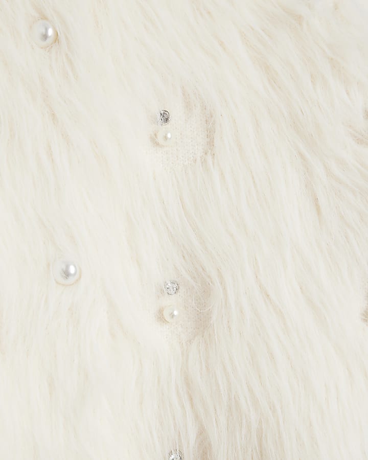 Cream Embellished Faux Fur Cardigan