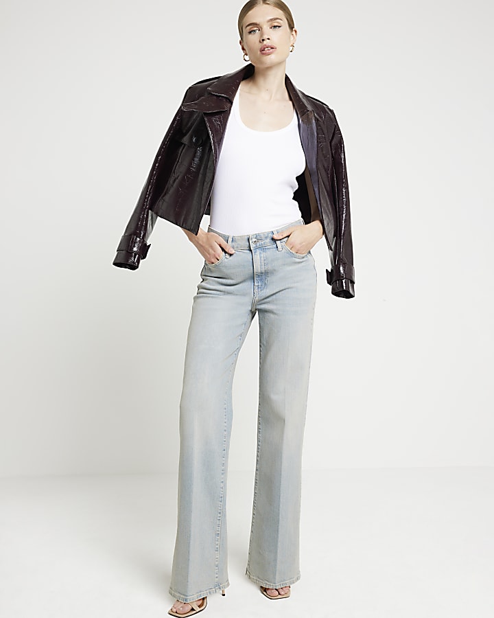 Blue high waisted wide leg jeans