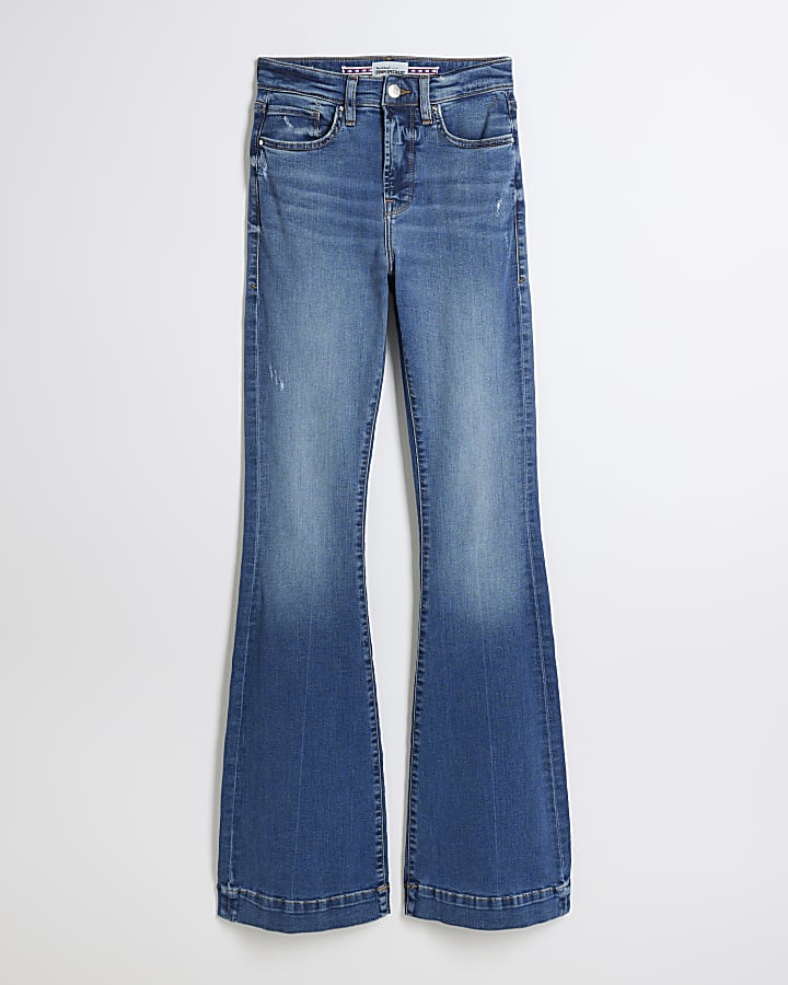 Blue High Waisted Tummy Hold Flared Jeans