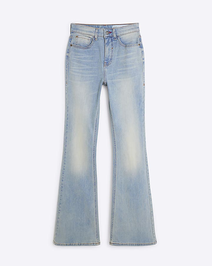 Blue high rise tummy holding flared jeans