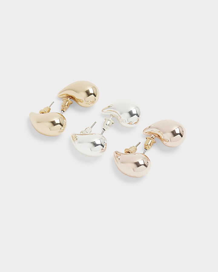 Gold domed earrings multipack