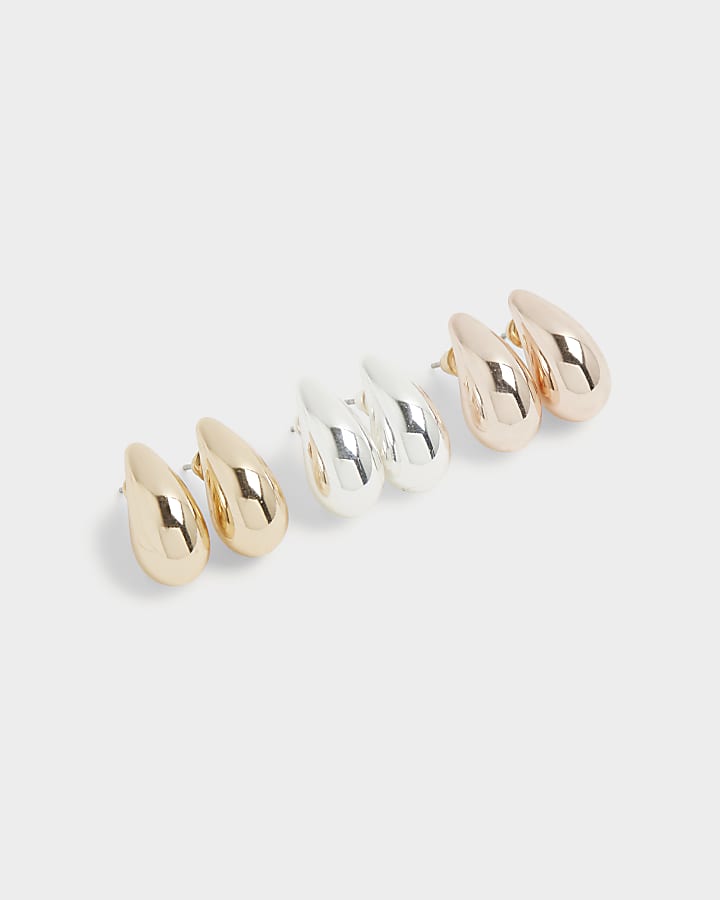 Gold domed earrings multipack