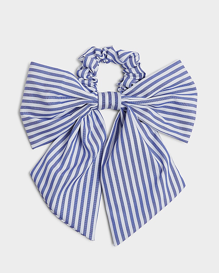 Blue stripe bow hair band