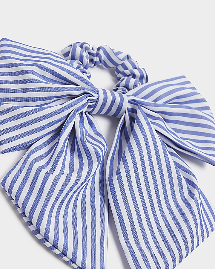 Blue stripe bow hair band