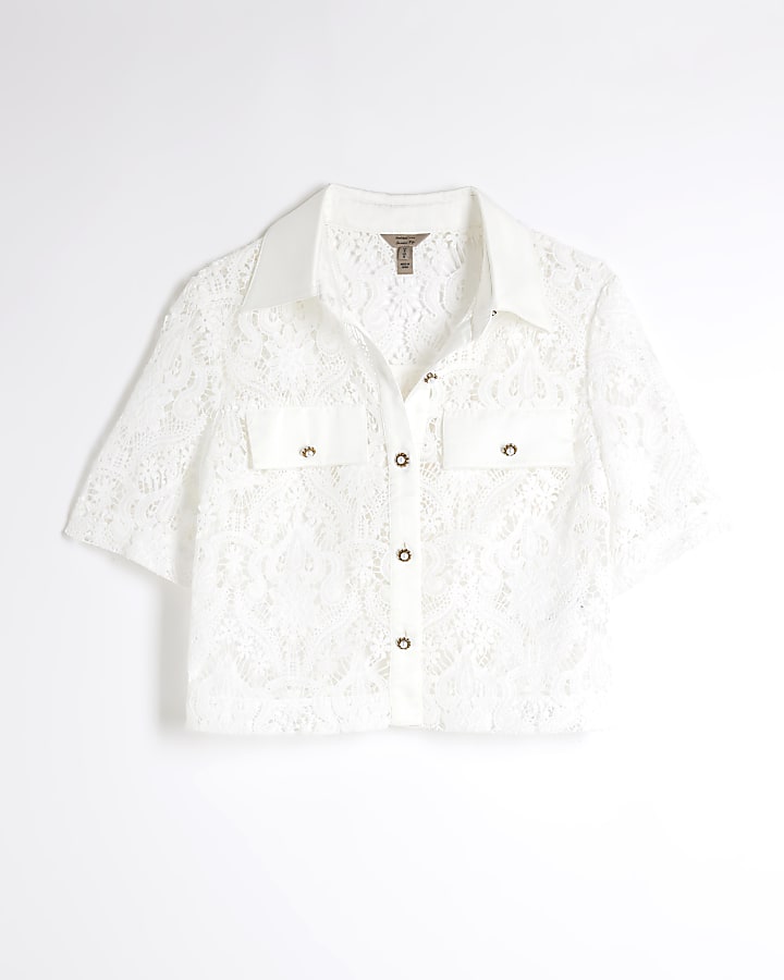 White lace cropped shirt