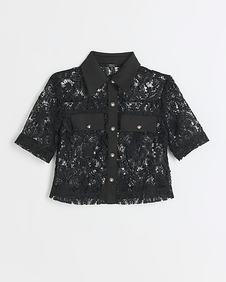Black lace cropped shirt