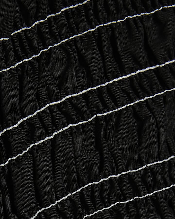 Black shirred stitched blouse