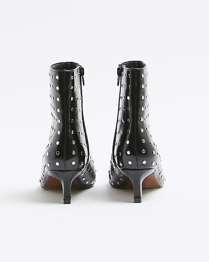 Black Studded Kitten Heel Boots