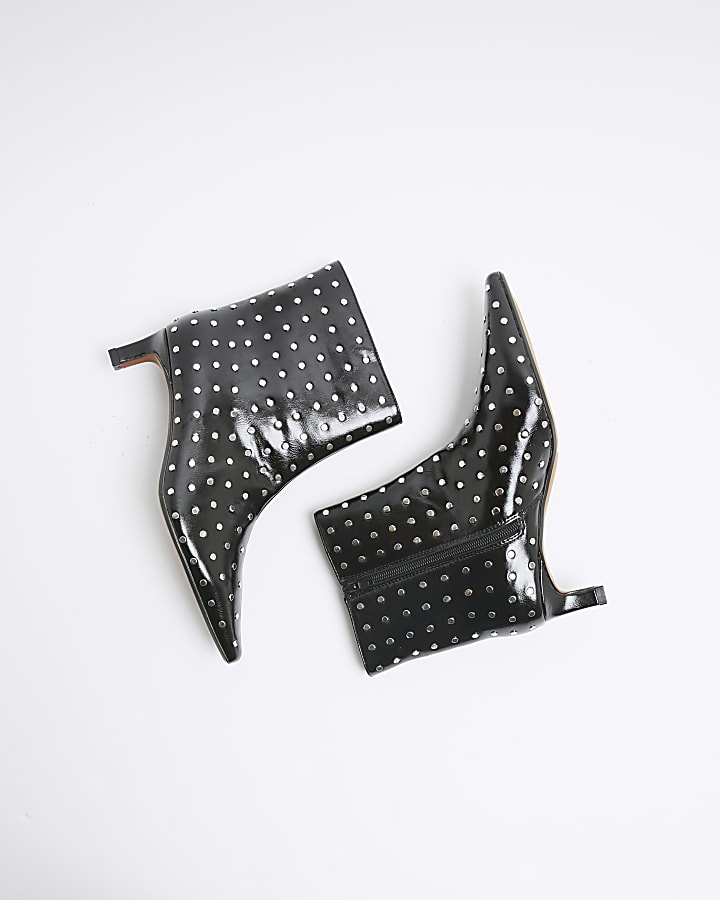 Black Studded Kitten Heel Boots