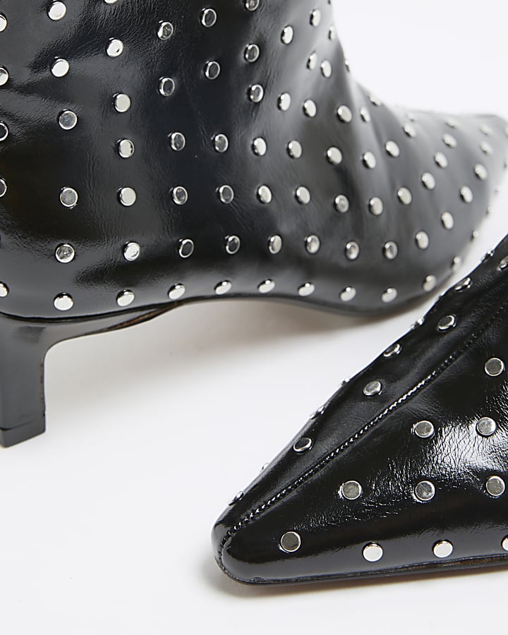 Black Studded Kitten Heel Boots