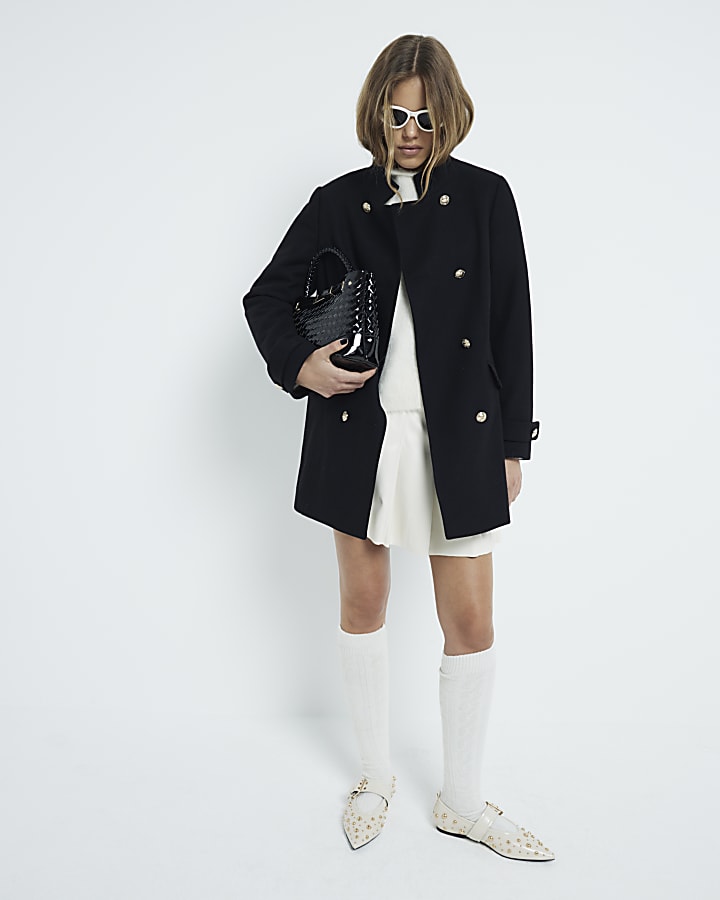 Black Military Midi Length Coat