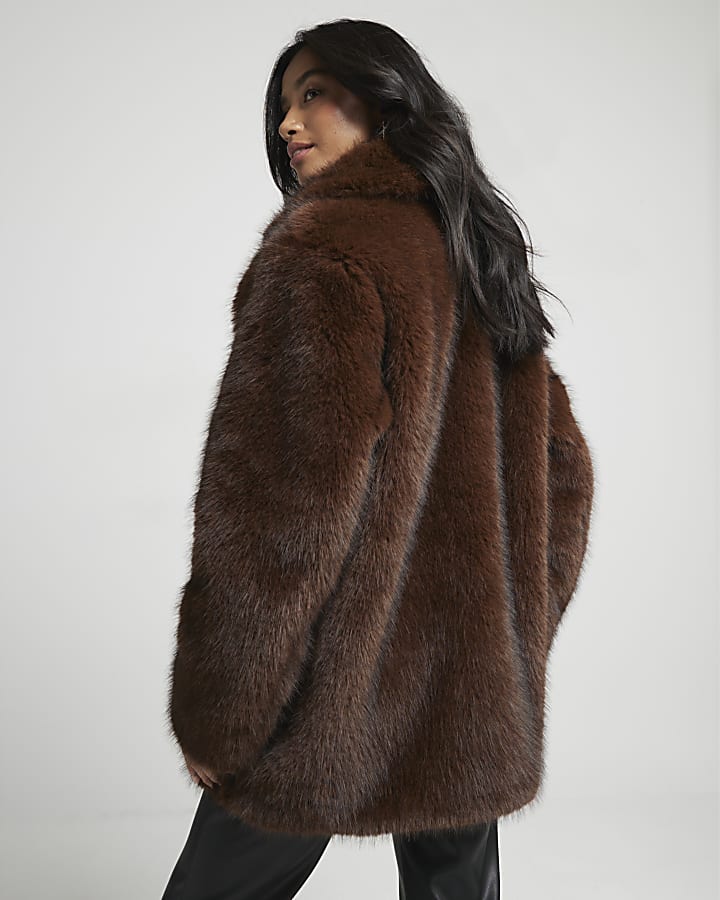 Petite Brown faux fur coat