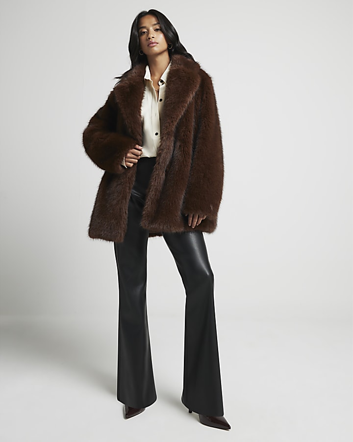 Petite Brown faux fur coat