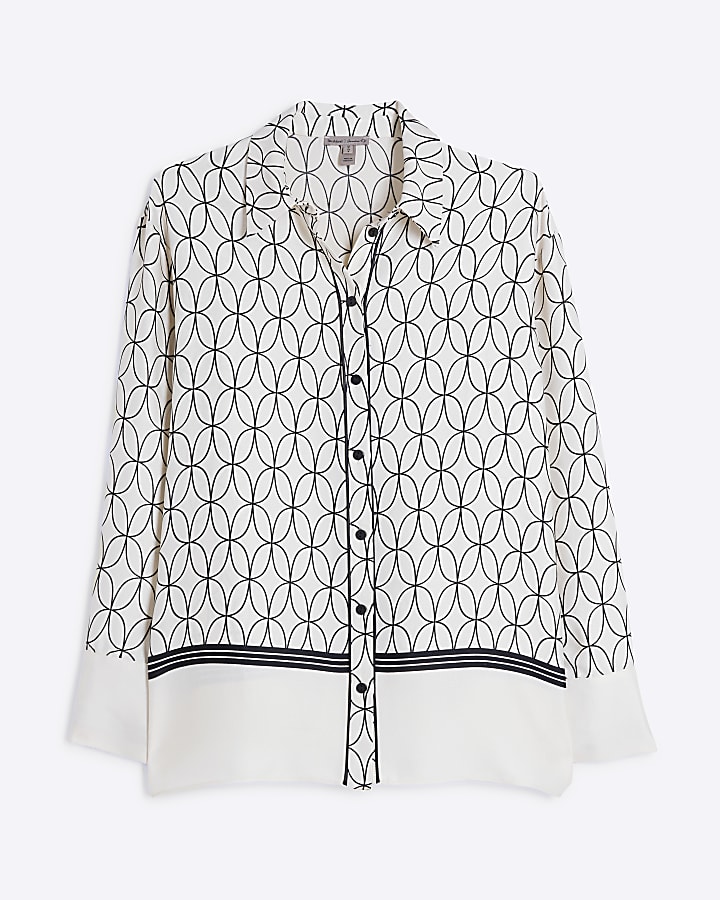 White satin geometric long sleeve shirt
