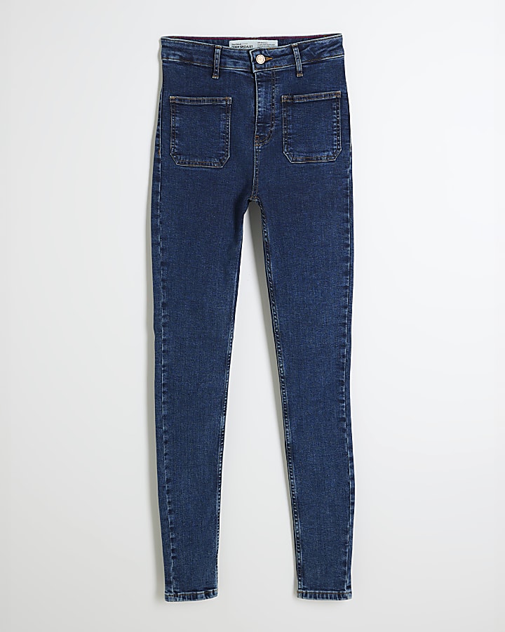 Blue High Rise Pocket Super Skinny Jeans