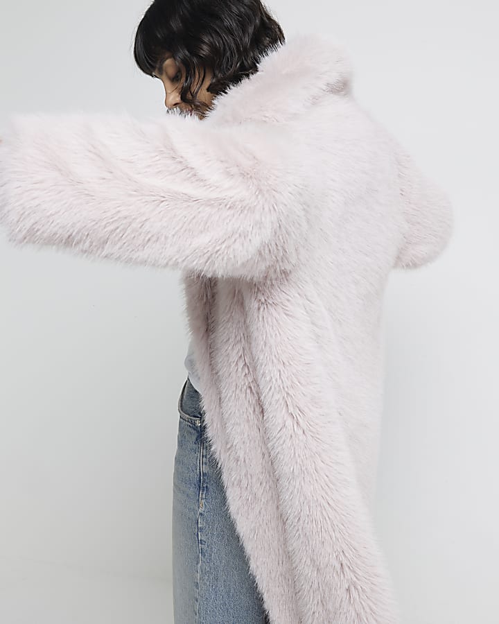 Pink Faux Fur Maxi Coat