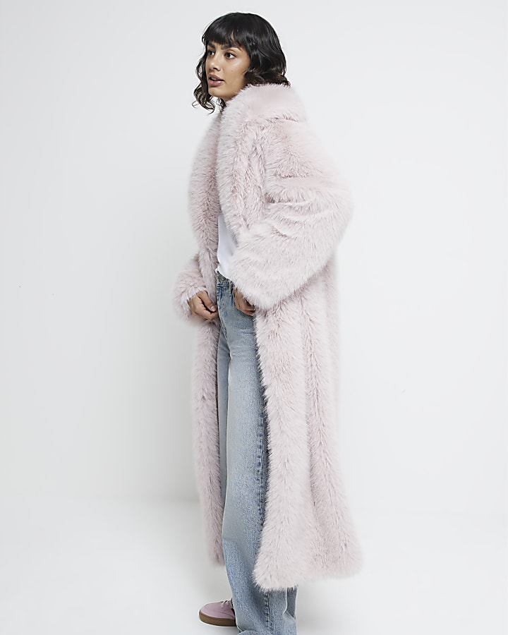 Pink Faux Fur Maxi Coat