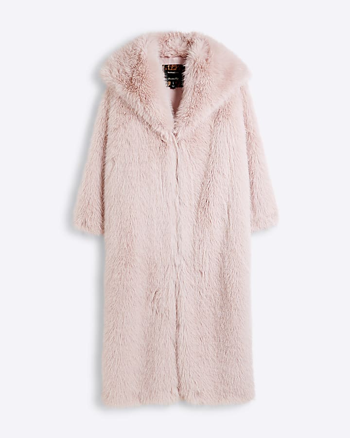 Pink Faux Fur Maxi Coat