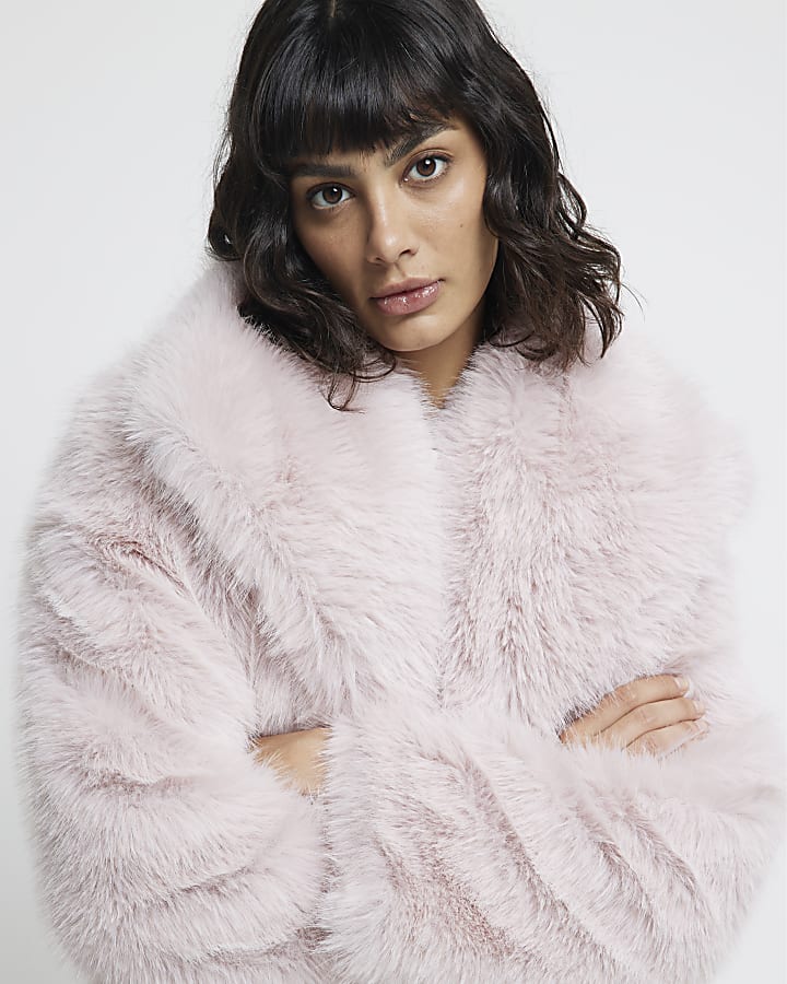 Pink Faux Fur Maxi Coat