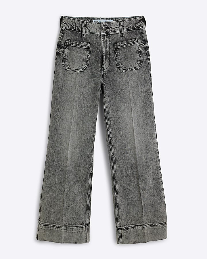 Petite Grey High Waisted Wide Leg Jeans