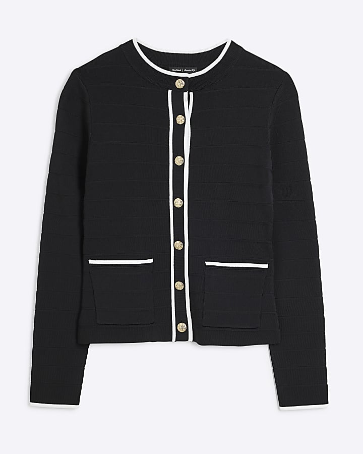 Black knit button up military cardigan