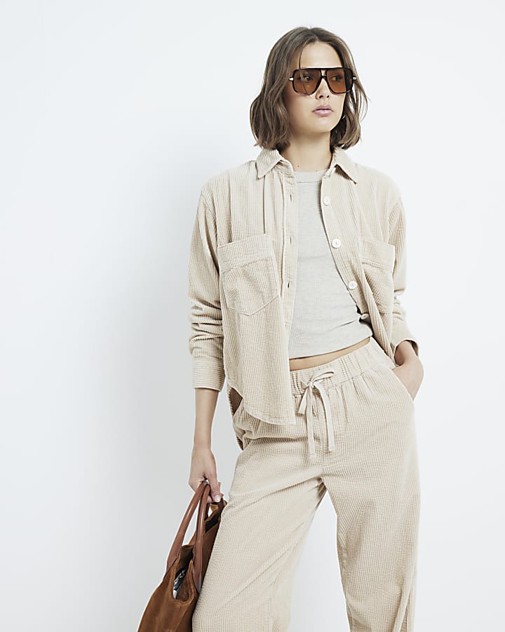 Beige Corduroy Pull On Trousers