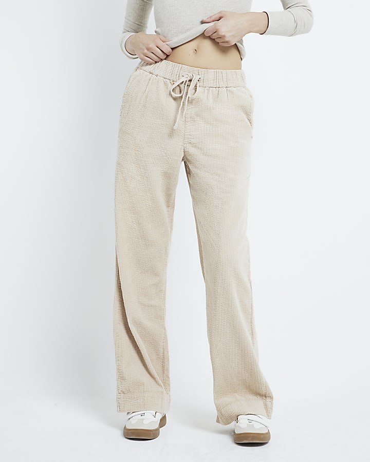 Beige Corduroy Pull On Trousers