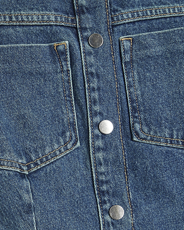 Blue Long Sleeve Seamed Denim Shirt
