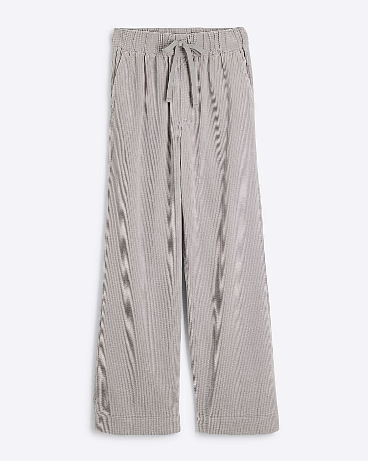 Grey Corduroy Wide Leg Pull On Trousers