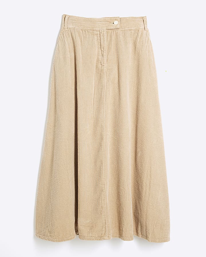 Beige Corduroy Midi Skirt